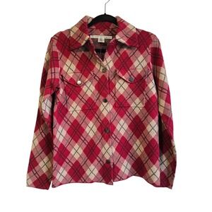 🆕️ NWT Max Studio Womens Red Tan Diamond Plaid Knit Button Down Jacket M